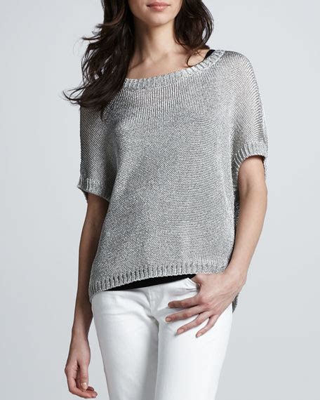 metallic short sleeve sweater